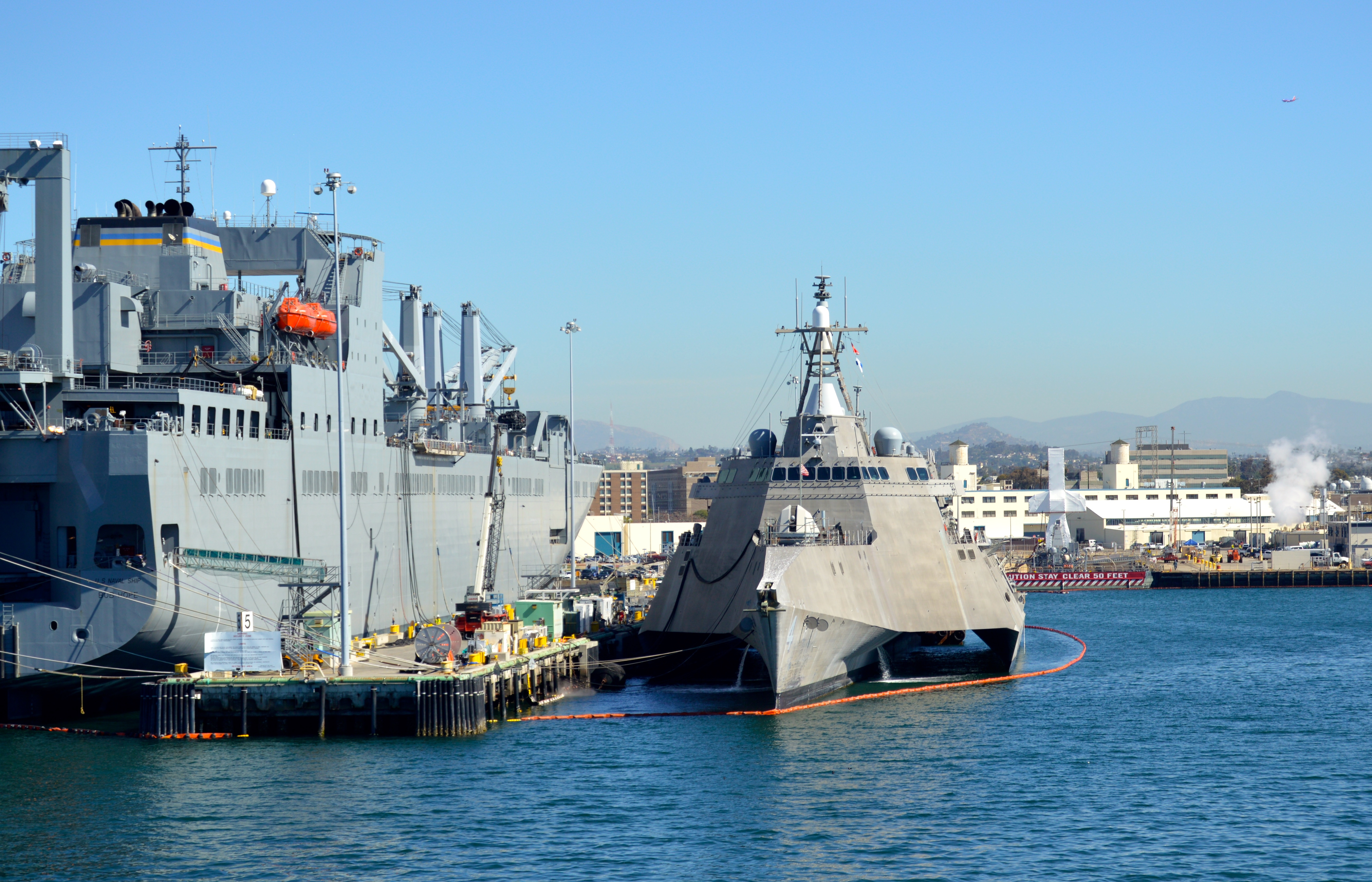 USS Coronado, the second Independence-variant Littoral Combat Ship in the fleet, sits at a pier at Naval Base San Diego in February 2016. USNI News photo.