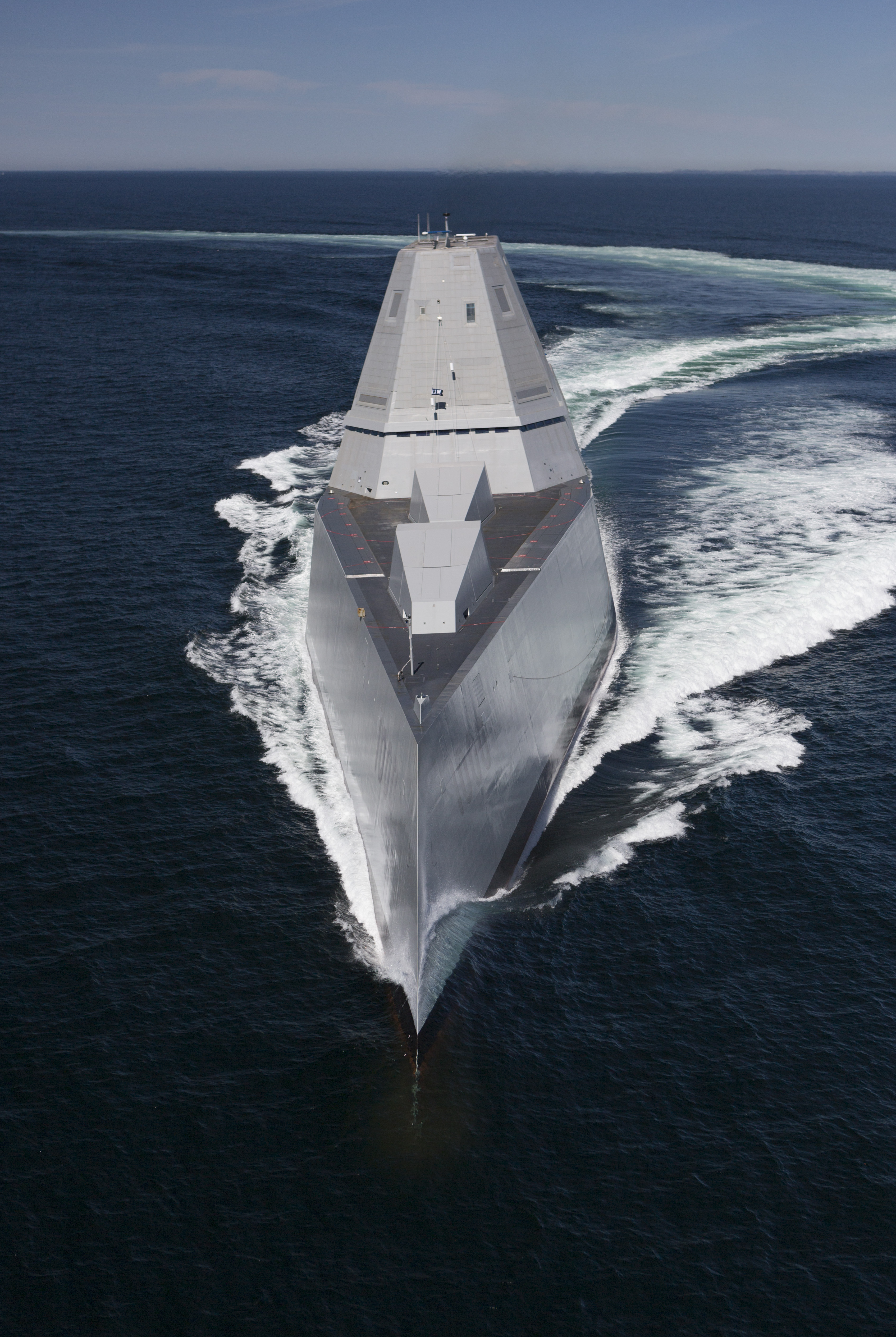 Destroyer Zumwalt (DDG-1000) transits the Atlantic Ocean during acceptance trials with the Navy's Board of Inspection and Survey (INSURV). US Navy Photo