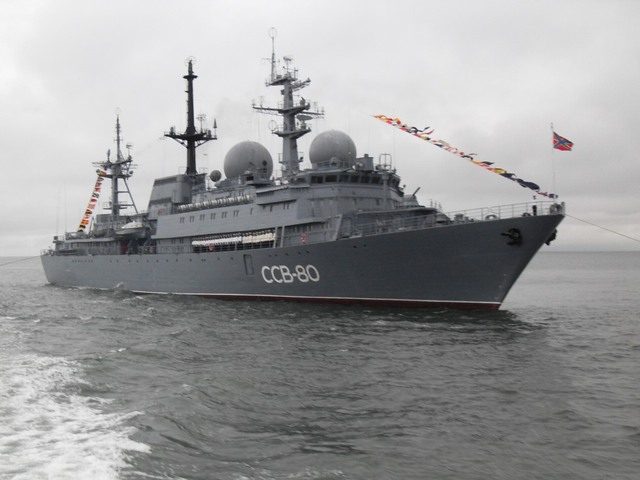 Undated photo of Russian spy ship Pribaltika (SSV-80) with its old hull number CCB-80. Sources confirmed the ship is operating off the coast of Hawaii. 
