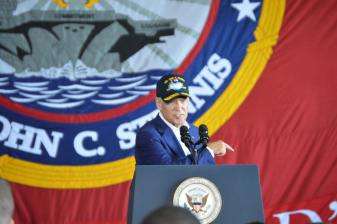 Biden Tours U.S. Carrier Stennis: Praises Sailors, Chides China