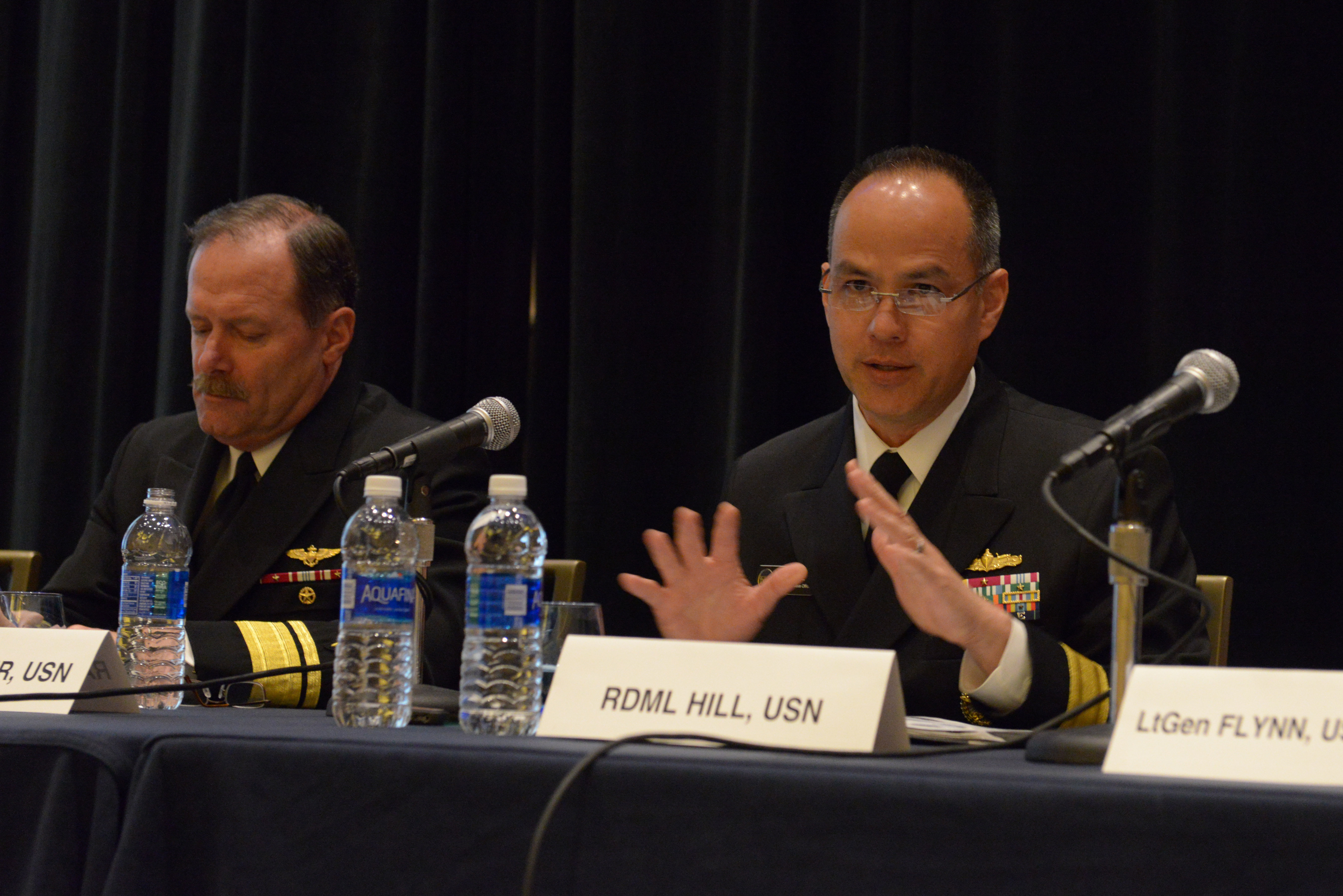 Rear Adm. Jon Hill, Program Executive Officer, Integrated Warfare Systems, speaks at a roundtable during the 2016 Sea-Air-Space Exposition in May. US Navy photo.