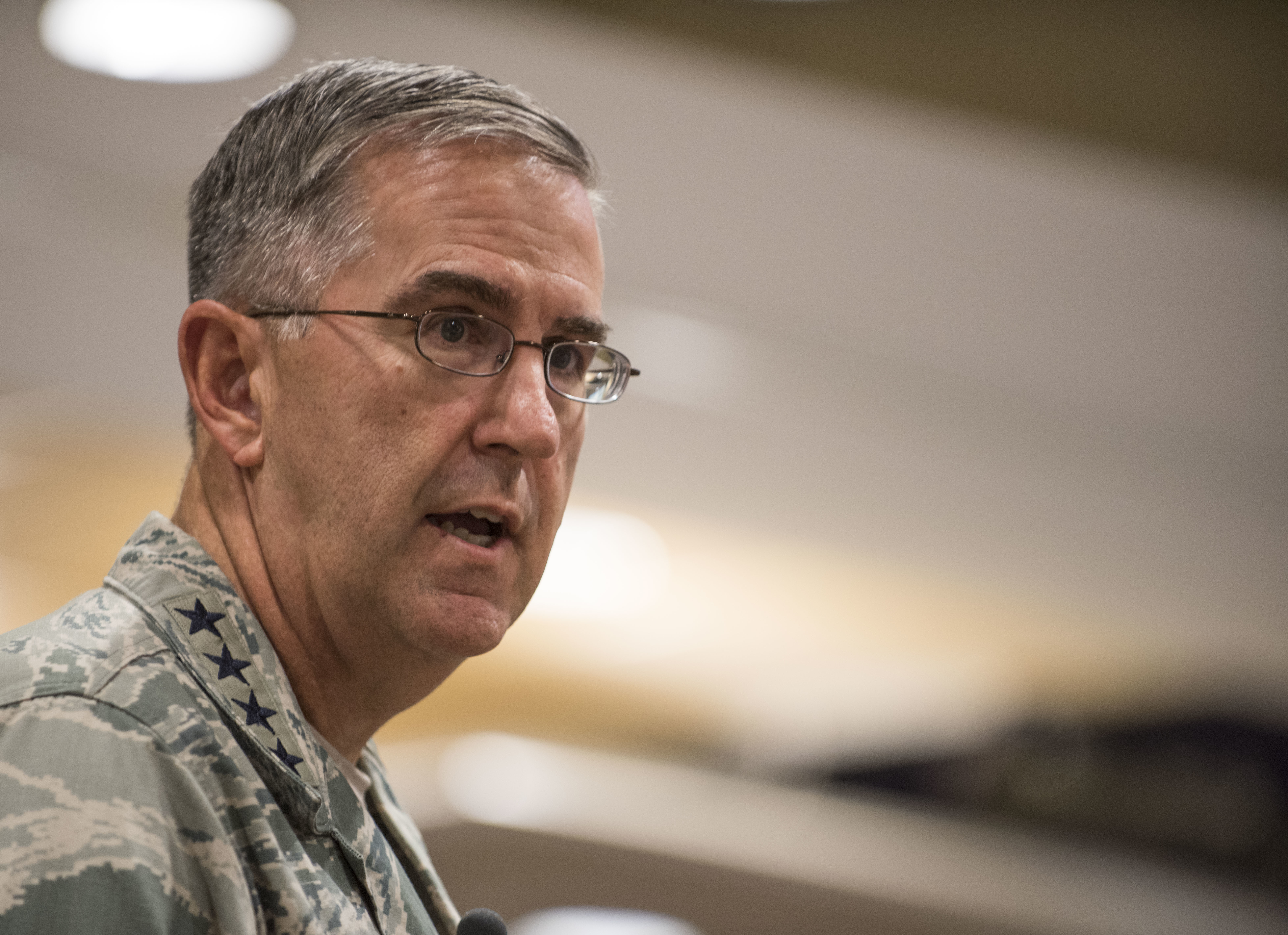 Air Force Gen. John Hyten, commander, Air Force Space Command, at the National Guard Bureau Senior Leadership Conference in Colorado Springs, Colo., Oct. 28, 2015. U.S. Army National Guard photo.