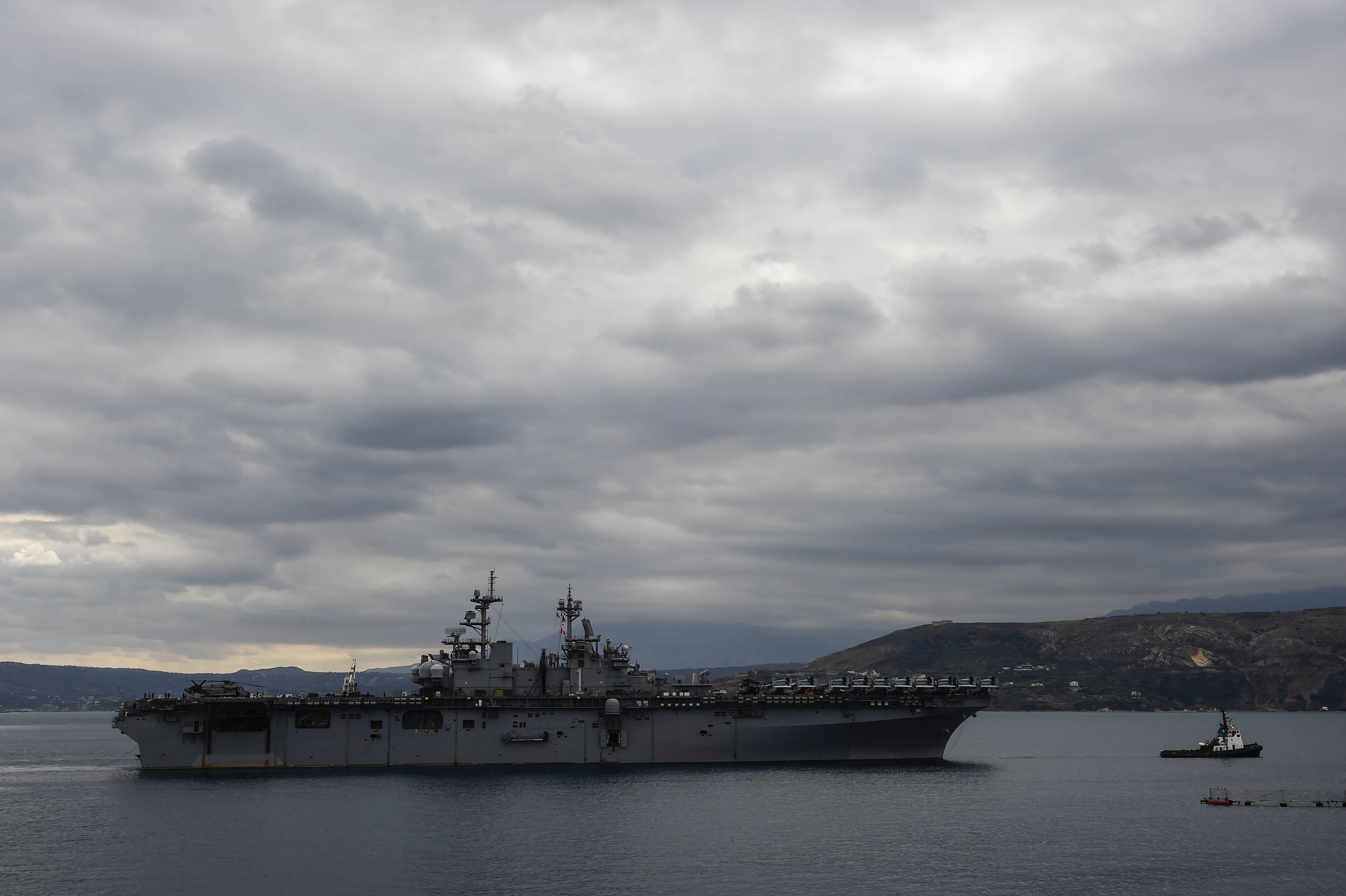 USS Wasp (LHD-1) departs Souda Bay, Greece, on Nov. 1, 2016. US Navy Photo
