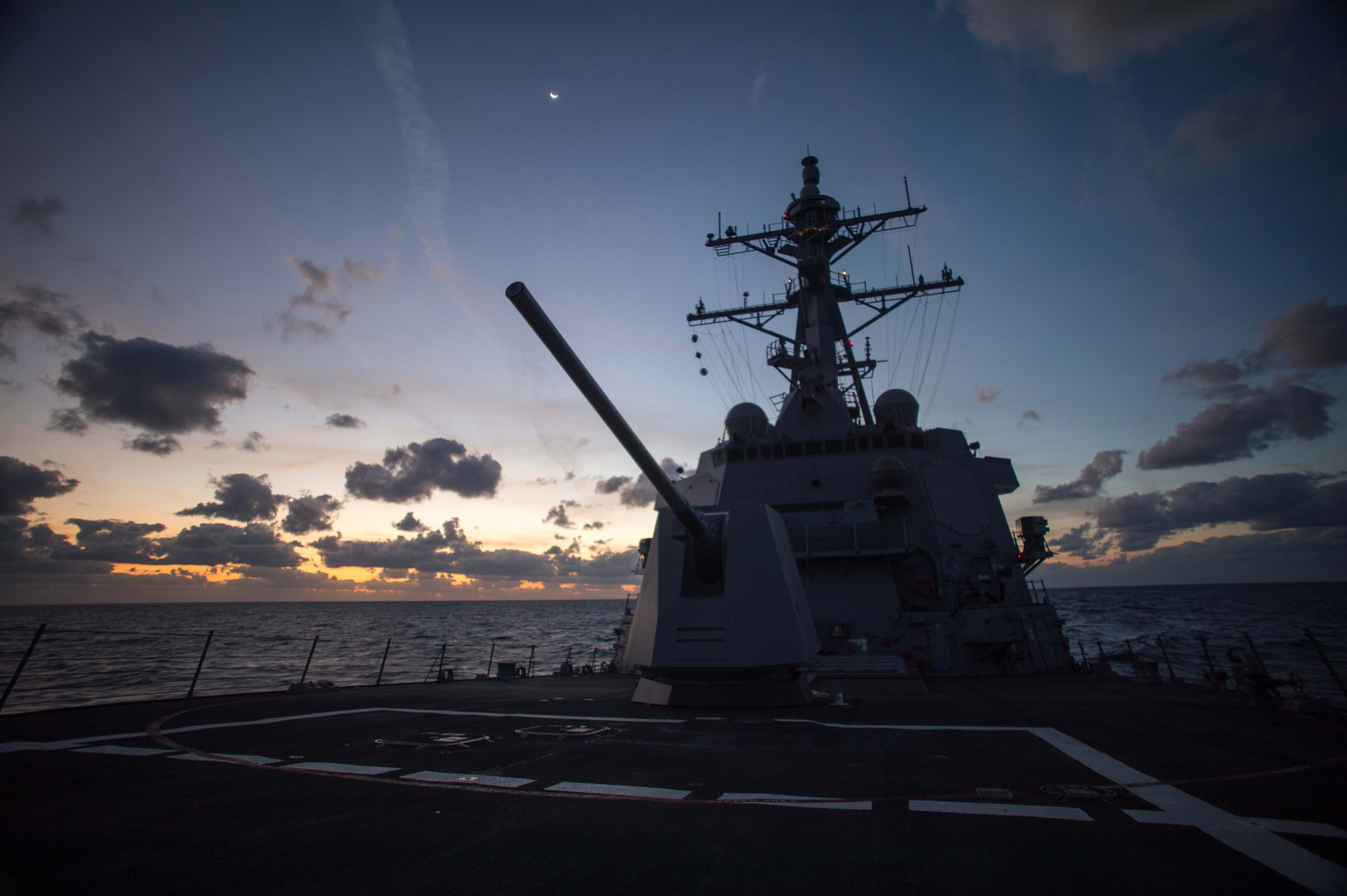 The guided missile destroyer John Finn (DDG 113) recently completed the last of three planned sea trials and is scheduled for delivery to the U.S. Navy in December. Huntington Ingalls Industries photo.