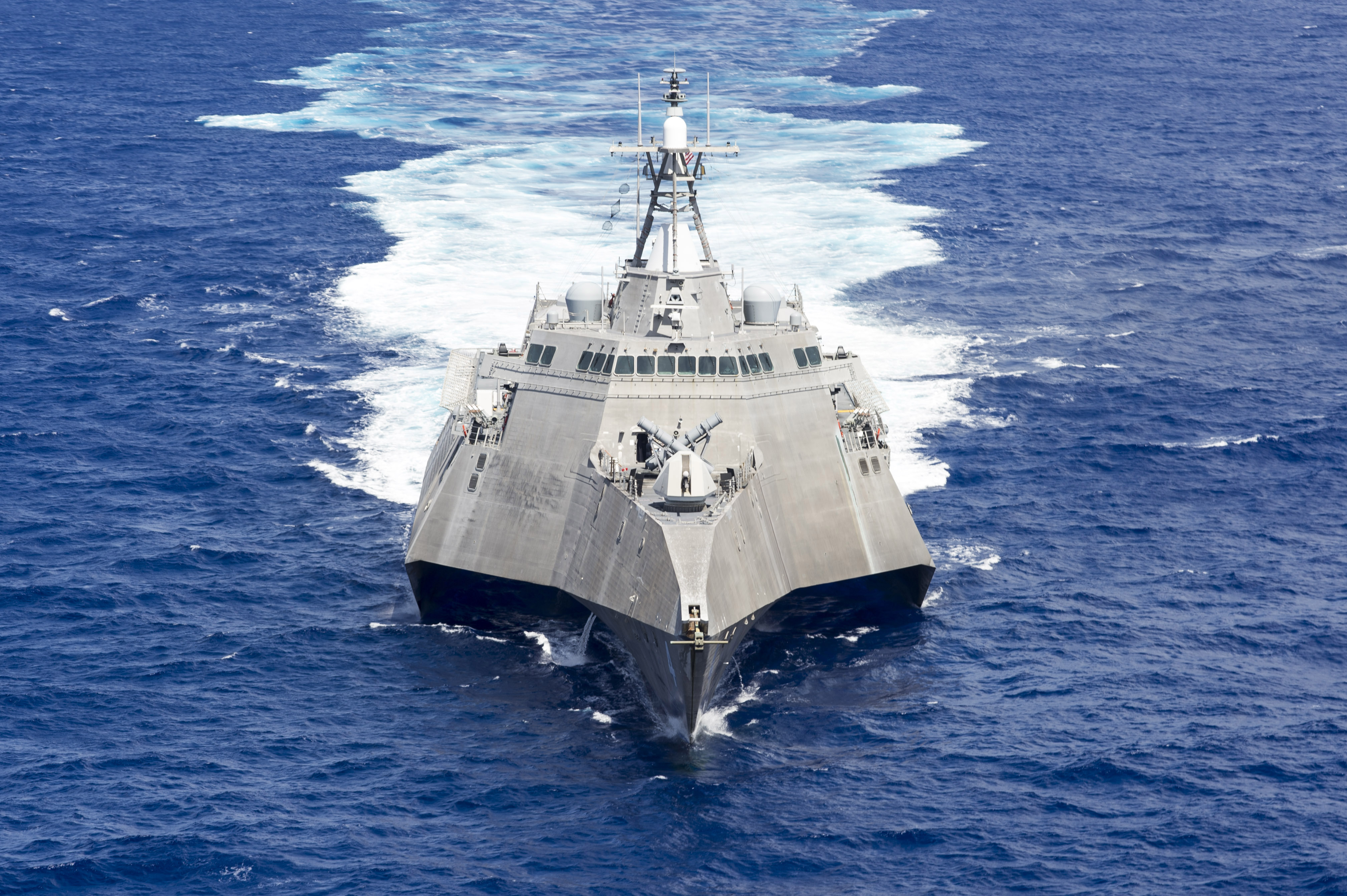 Littoral combat ship USS Coronado (LCS 4) patrols the Pacific Ocean during flight operations in the 7th Fleet area of operation on Oct. 6, 2016. US Navy photo.