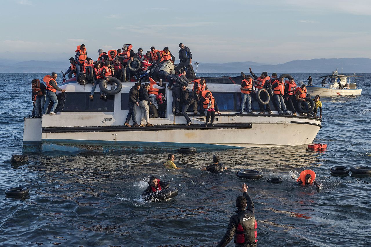  Syrian and Iraqi refugees arrive from Turkey to Skala Sykamias, Lesbos island, Greece. via wikipedia