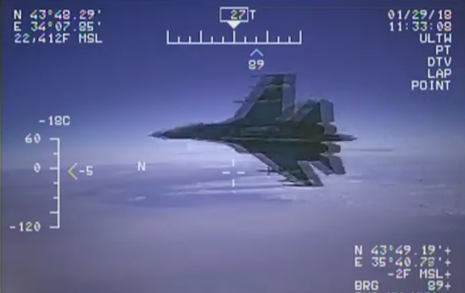 VIDEO: Russian Fighter Buzzes U.S. Navy Surveillance Plane Over Black Sea