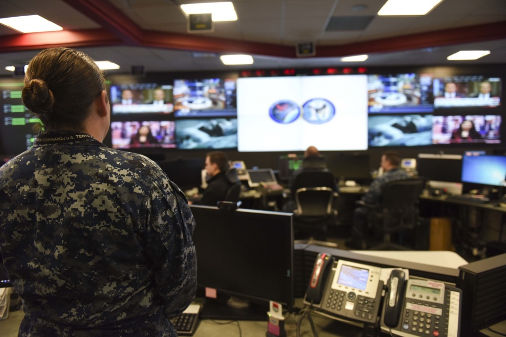 Sailors stand watch in the Fleet Operations Center at the headquarters of U.S. Fleet Cyber Command/U.S. 10th Fleet. U.S. Fleet Cyber Command (US Navy photo)