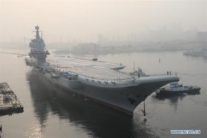 First Chinese Domestic Aircraft Carrier Leaves Yard for Sea Trials