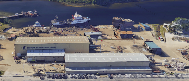 Coast Guard, Shipbuilder Assessing Hurricane Damage to Yard Building Offshore Patrol Cutter