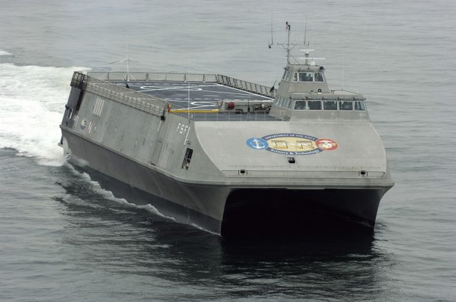 Experimental Navy Test Ship Weathering Hurricane Michael Off the Coast of Panama City; Warfare Center Evacuates