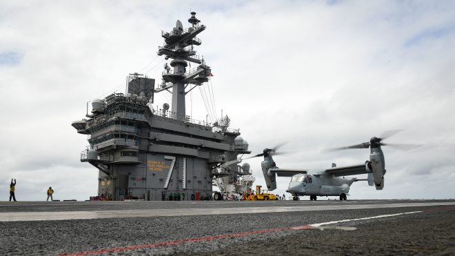 Navy Flyers Training With Marine V-22s Ahead of COD Transition
