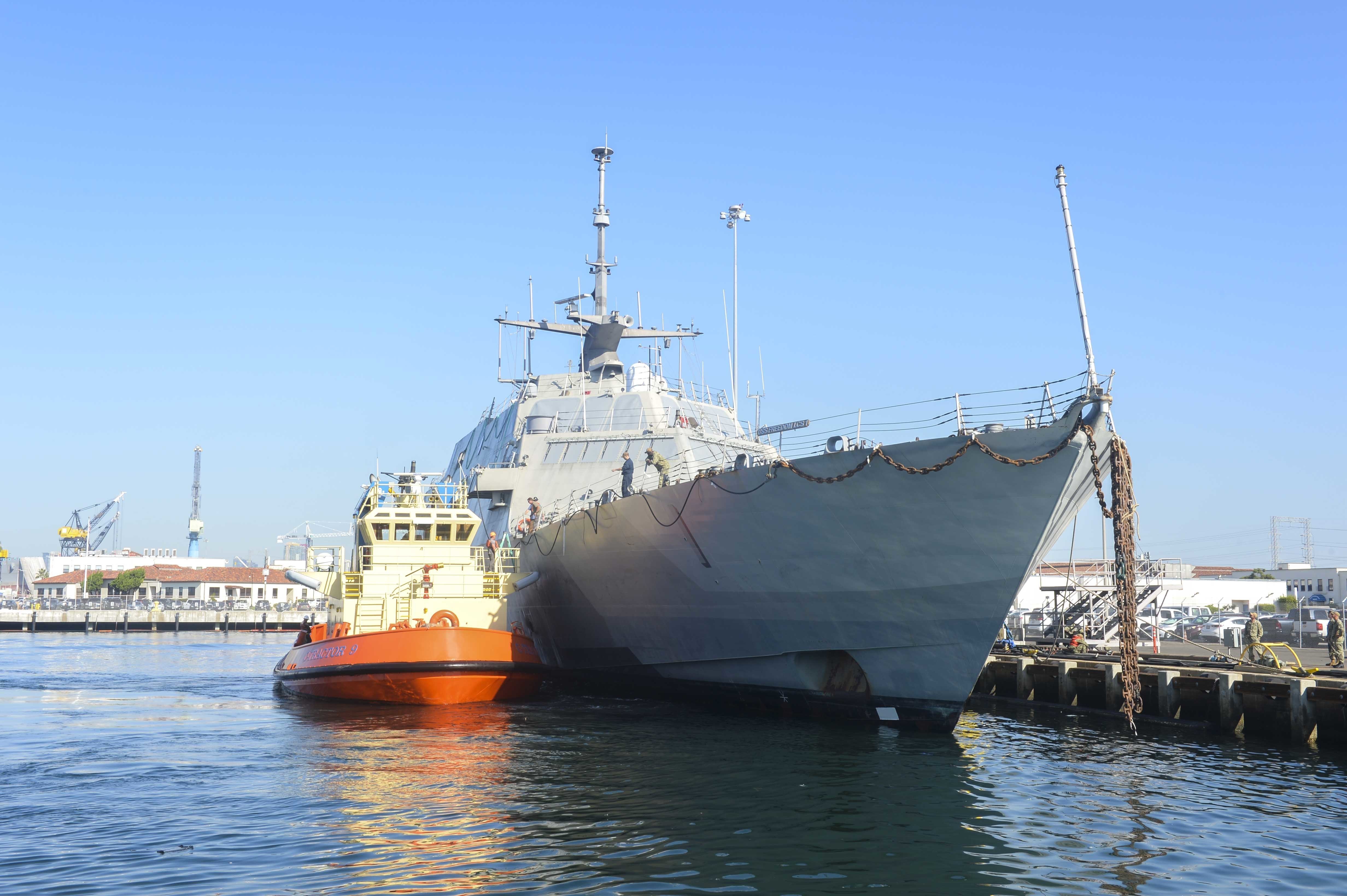 Navy First Littoral Combat Ship USS Freedom Strikes Tug