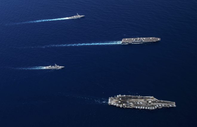 U.S. Vinson Carrier Strike Group Drills with Japanese Force in South China Sea