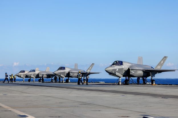 U.K. Aircraft Carrier, Italian Navy Carrier Cross-Deck F-35Bs in ...