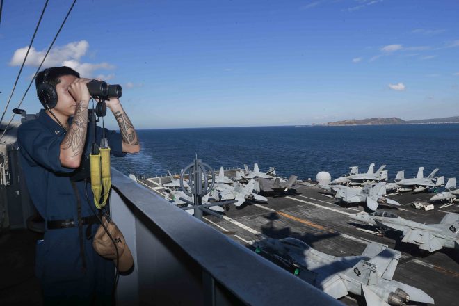 Carrier USS Abraham Lincoln, USS Miguel Keith Operating in South China Sea