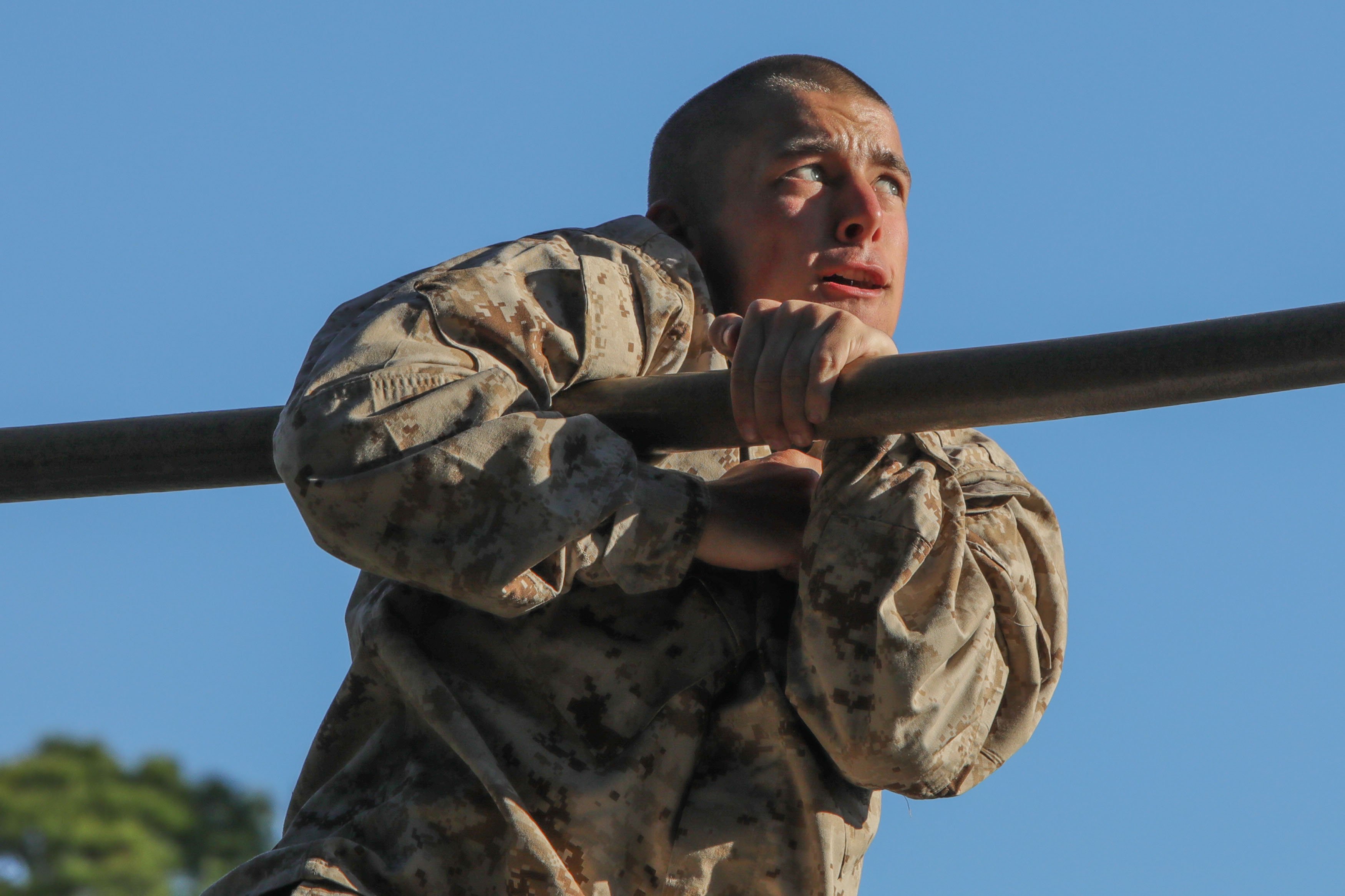 A Marine stands guard near the site of the Marine Battalion