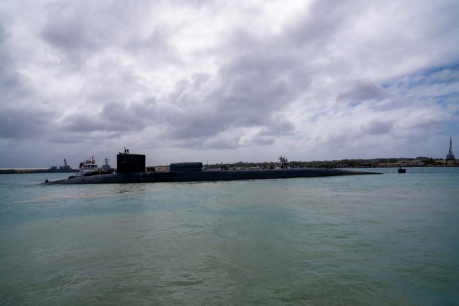 Guided-Missile Submarine USS Michigan Pulls Into South Korea