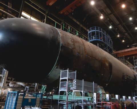 Virginia-class submarine Arkansas (SSN-800) on Sept. 27, 2023 at Newport News Shipbuilding. HII Photo